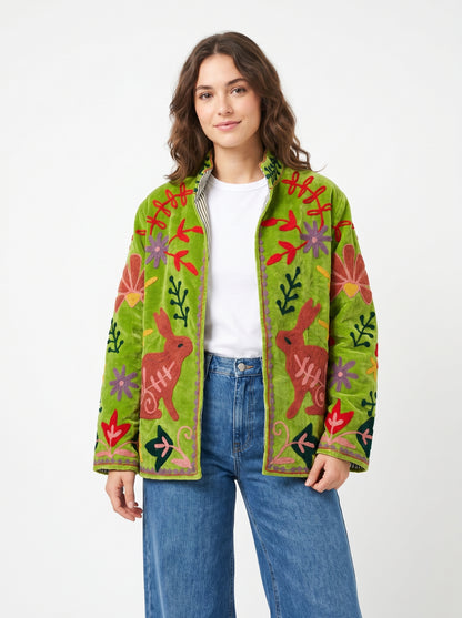 Women's My Time 1032 Suzani Reversible Velvet Jacket – Artistic Embroidered Statement Jacket