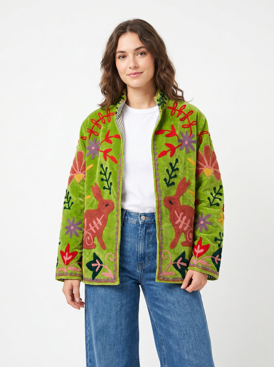 Women's My Time 1032 Suzani Reversible Velvet Jacket – Artistic Embroidered Statement Jacket
