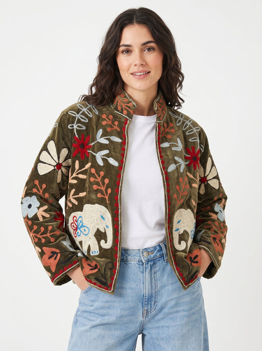 Women's 1034 Suzani Reversible Velvet Jacket – Artistic Embroidered Statement Jacket