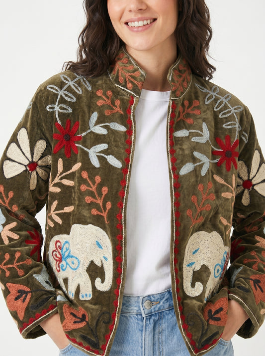 Women's 1034 Suzani Reversible Velvet Jacket – Artistic Embroidered Statement Jacket
