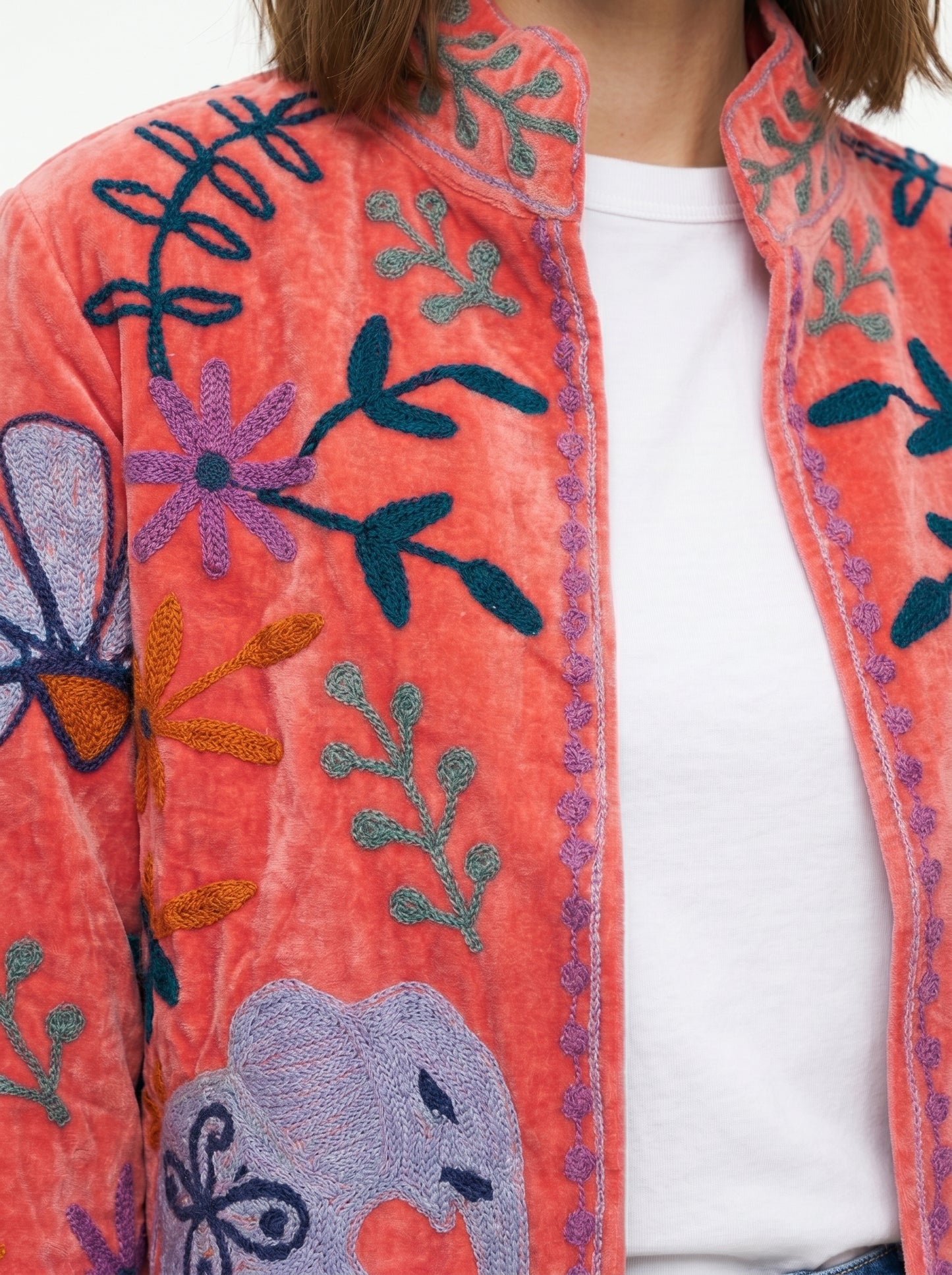 Women's Pink Crush 1036 Suzani Reversible Velvet Jacket – Artistic Embroidered Statement Jacket