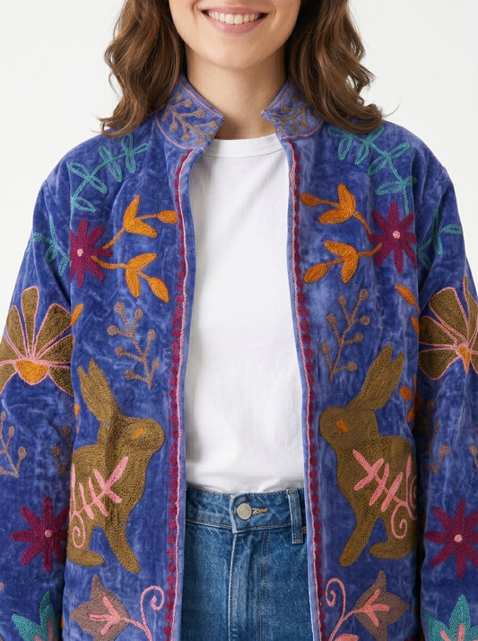 Women's Sugar Heart 1038 Suzani Reversible Velvet Jacket – Artistic Embroidered Statement Jacket