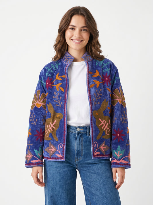 Women's Sugar Heart 1038 Suzani Reversible Velvet Jacket – Artistic Embroidered Statement Jacket