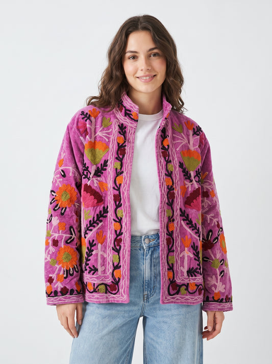 Women's Love Yourself 1041 Suzani Reversible Velvet Jacket – Artistic Embroidered Statement Jacket