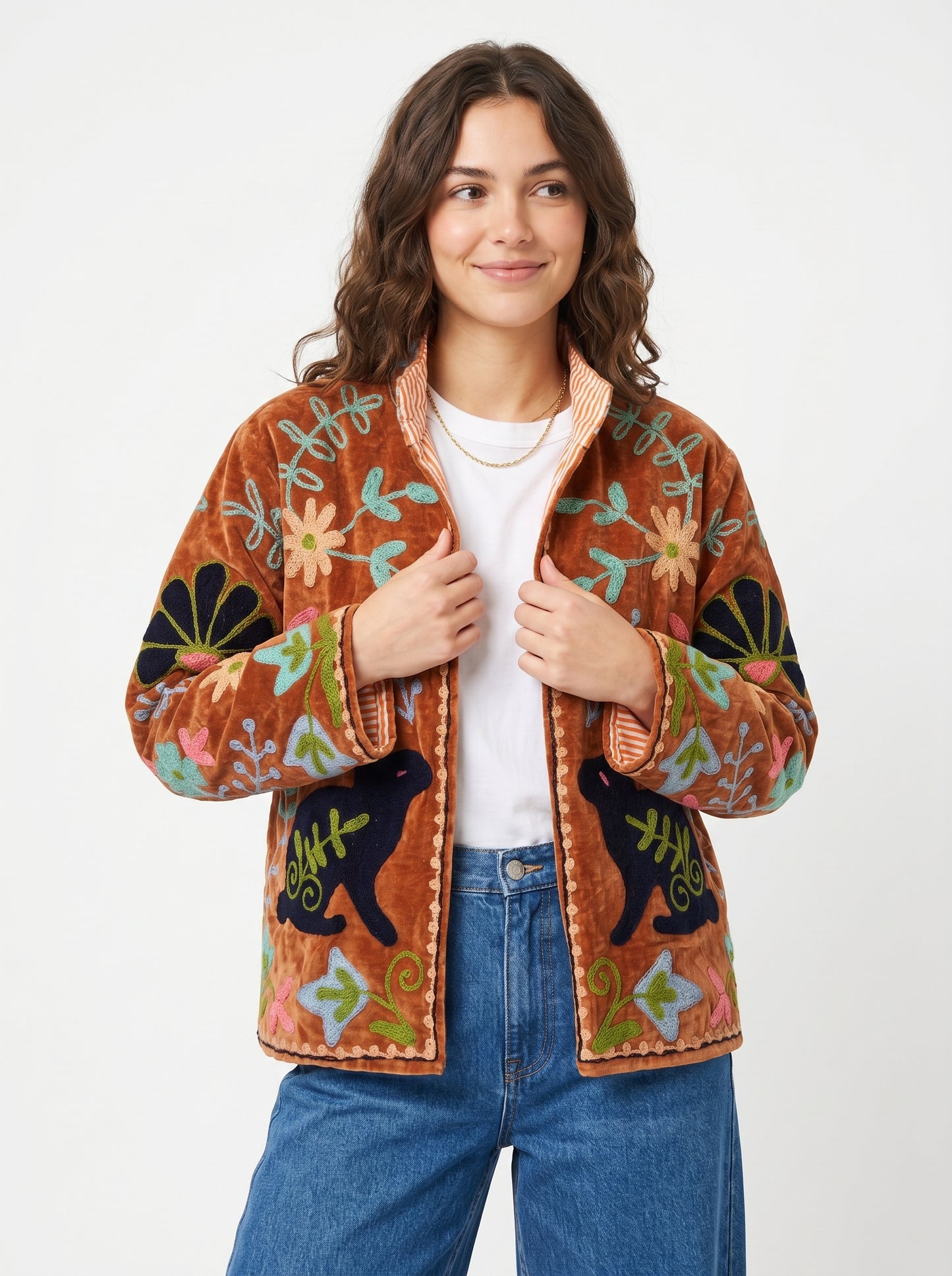 Women's August Bliss 1043 Suzani Reversible Velvet Jacket – Artistic Embroidered Statement Jacket