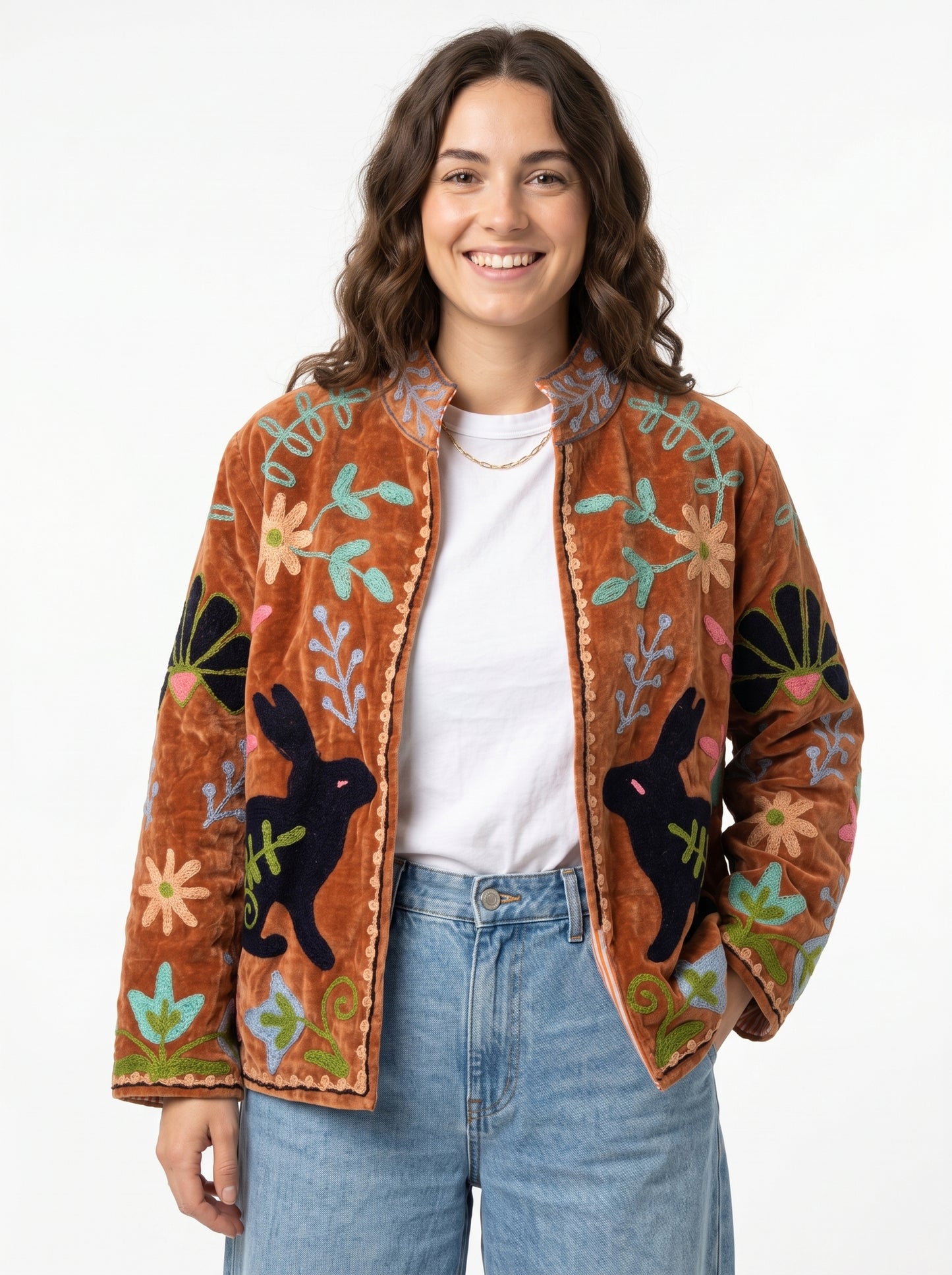 Women's August Bliss 1043 Suzani Reversible Velvet Jacket – Artistic Embroidered Statement Jacket