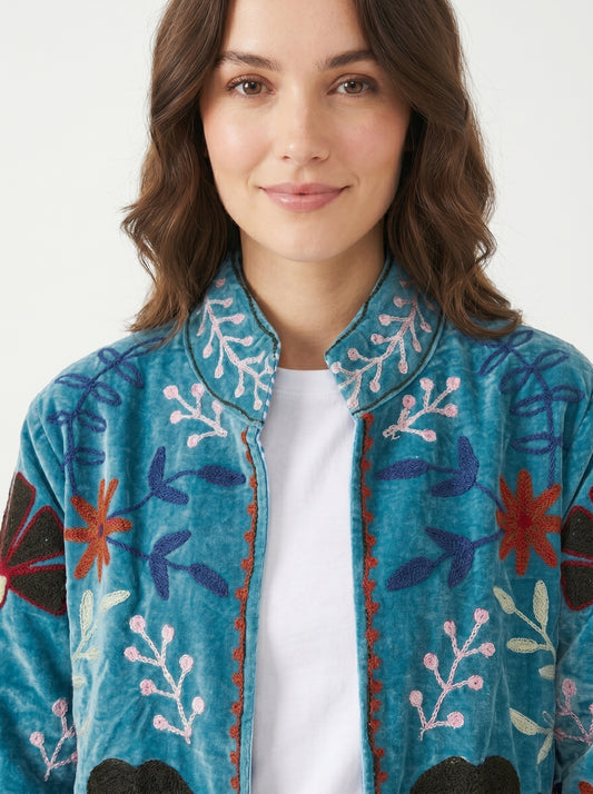 Women's Love Bliss 1045 Suzani Reversible Velvet Jacket – Artistic Embroidered Statement Jacket