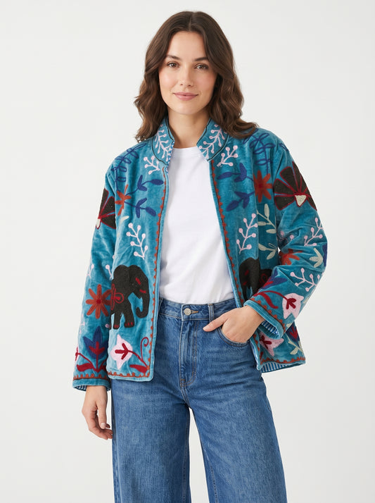 Women's Love Bliss 1045 Suzani Reversible Velvet Jacket – Artistic Embroidered Statement Jacket
