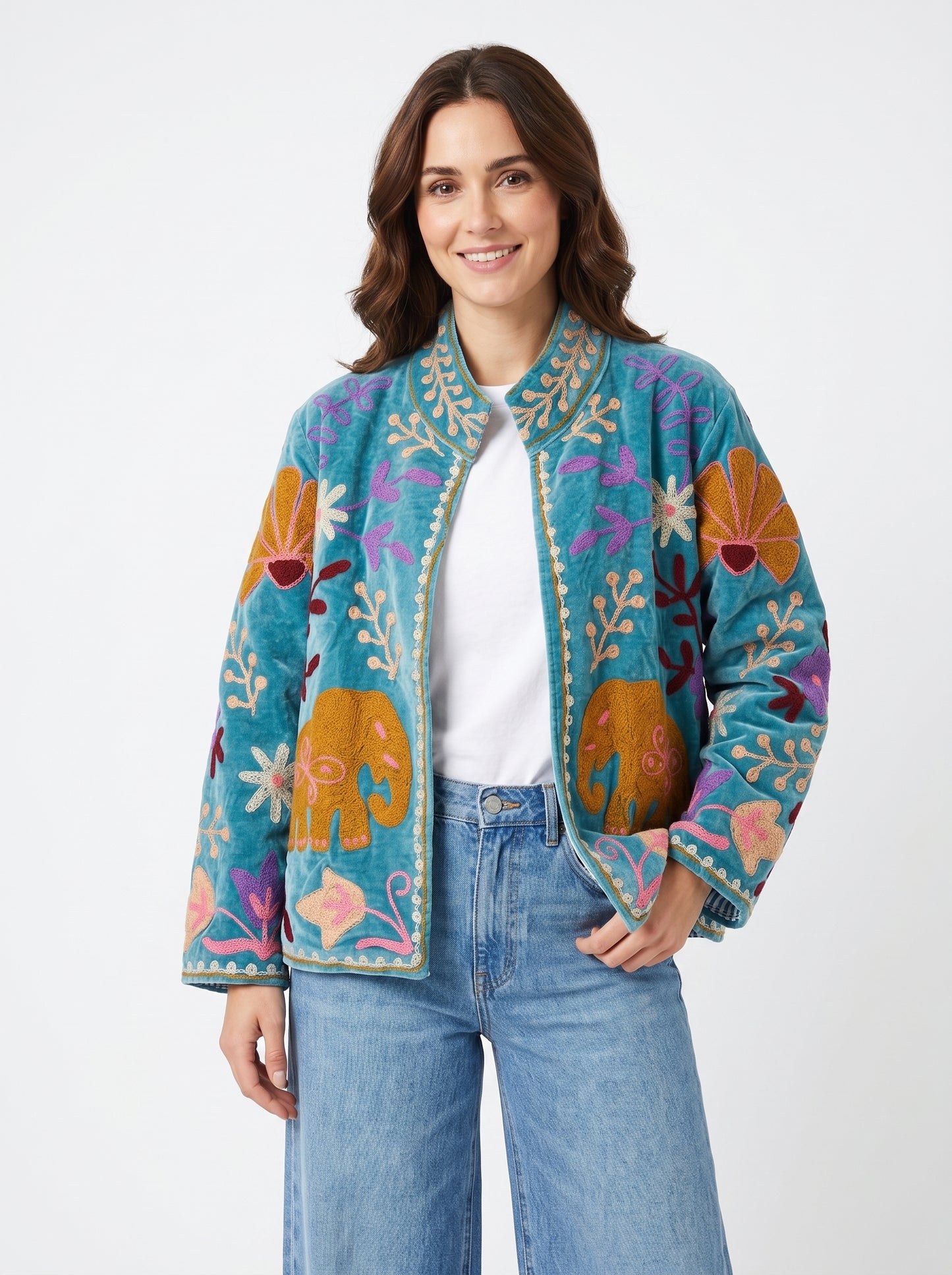Women's Timeless 1047 Suzani Reversible Velvet Jacket – Artistic Embroidered Statement Jacket