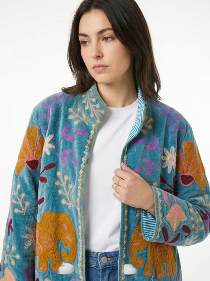 Women's Timeless 1047 Suzani Reversible Velvet Jacket – Artistic Embroidered Statement Jacket