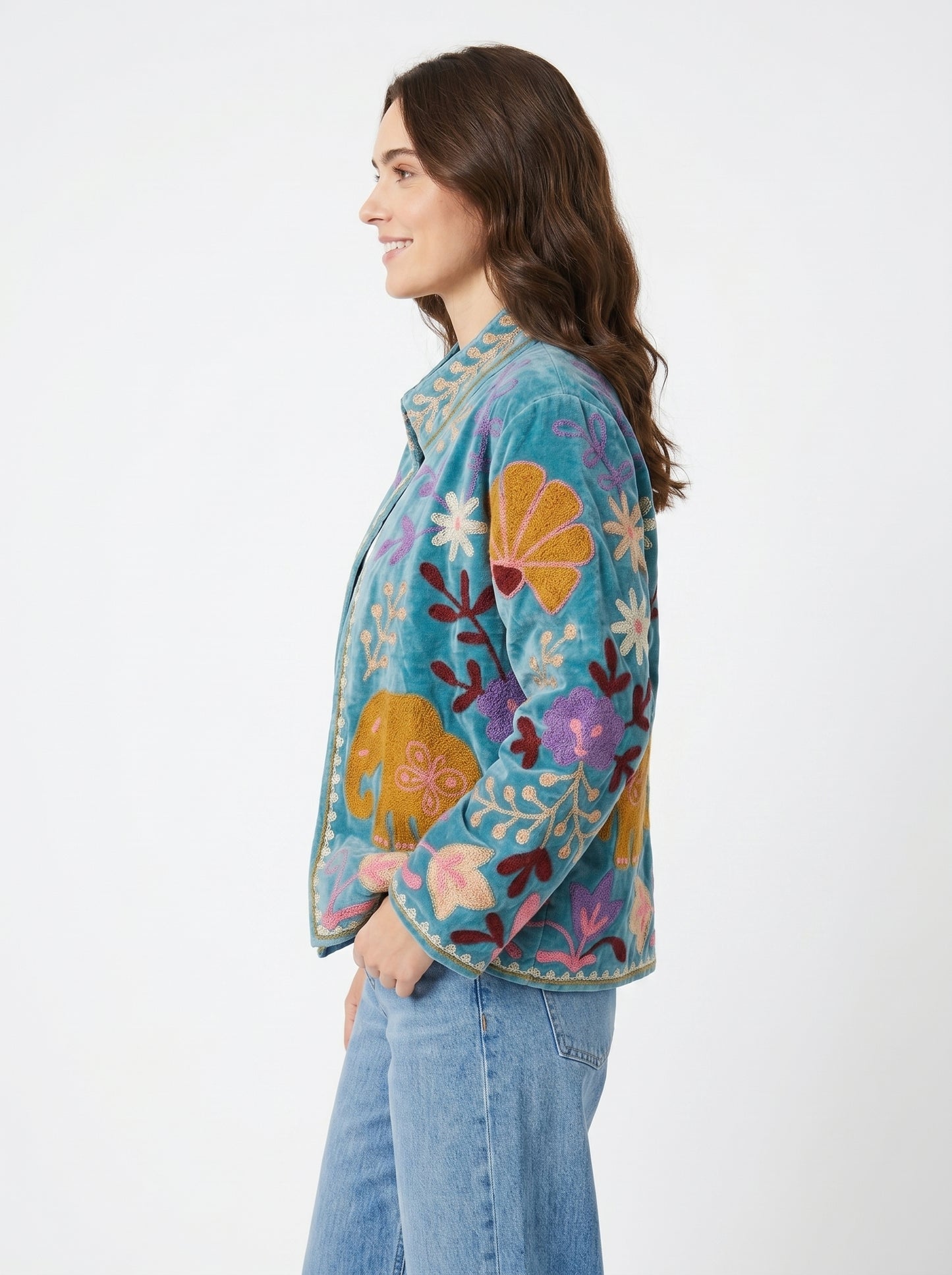 Women's Timeless 1047 Suzani Reversible Velvet Jacket – Artistic Embroidered Statement Jacket