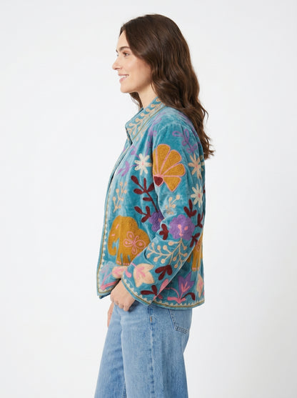 Women's Timeless 1047 Suzani Reversible Velvet Jacket – Artistic Embroidered Statement Jacket