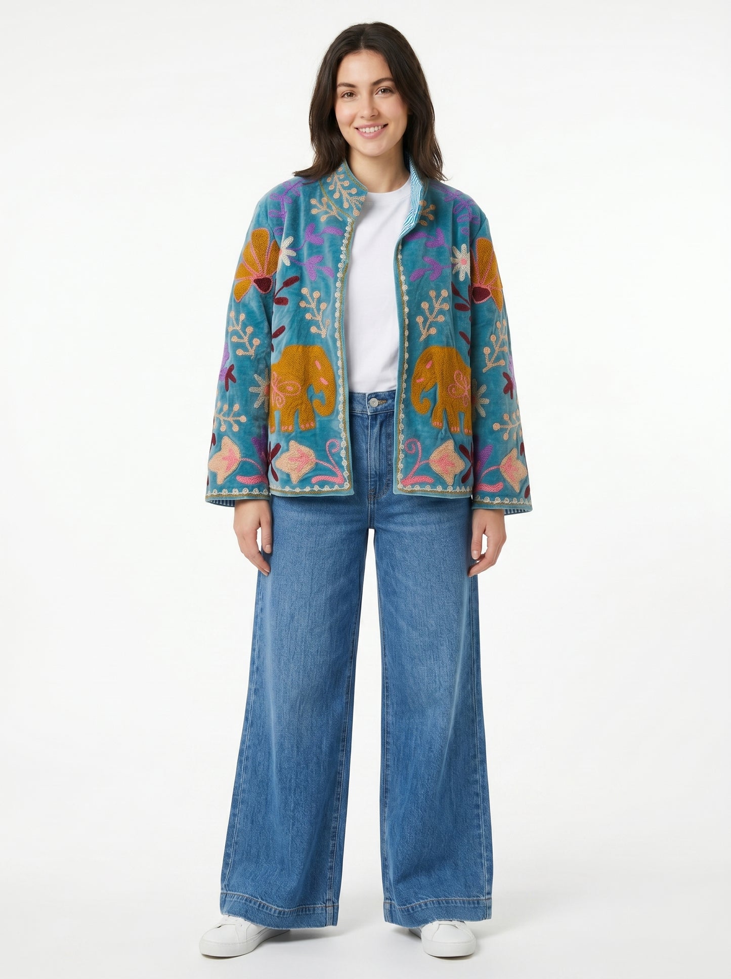 Women's Timeless 1047 Suzani Reversible Velvet Jacket – Artistic Embroidered Statement Jacket