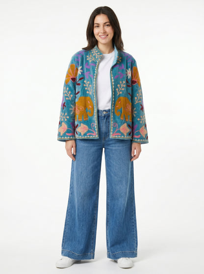 Women's Timeless 1047 Suzani Reversible Velvet Jacket – Artistic Embroidered Statement Jacket