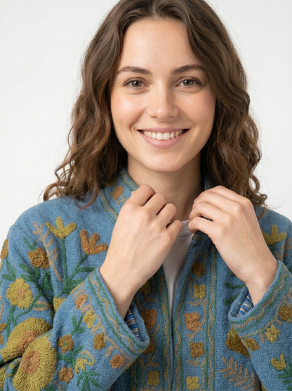 Women's Orange Sequin 1049 Suzani Reversible Cotton Jacket – Artistic Embroidered Statement Jacket
