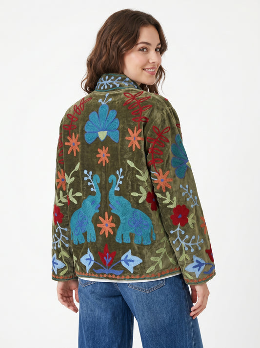 Women's Love Beauty 1050 Suzani Reversible Velvet Jacket – Artistic Embroidered Statement Jacket