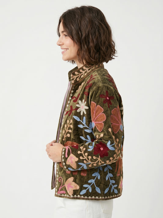 Women's Charm's In lane 1051 Suzani Reversible Velvet Jacket – Artistic Embroidered Statement Jacket