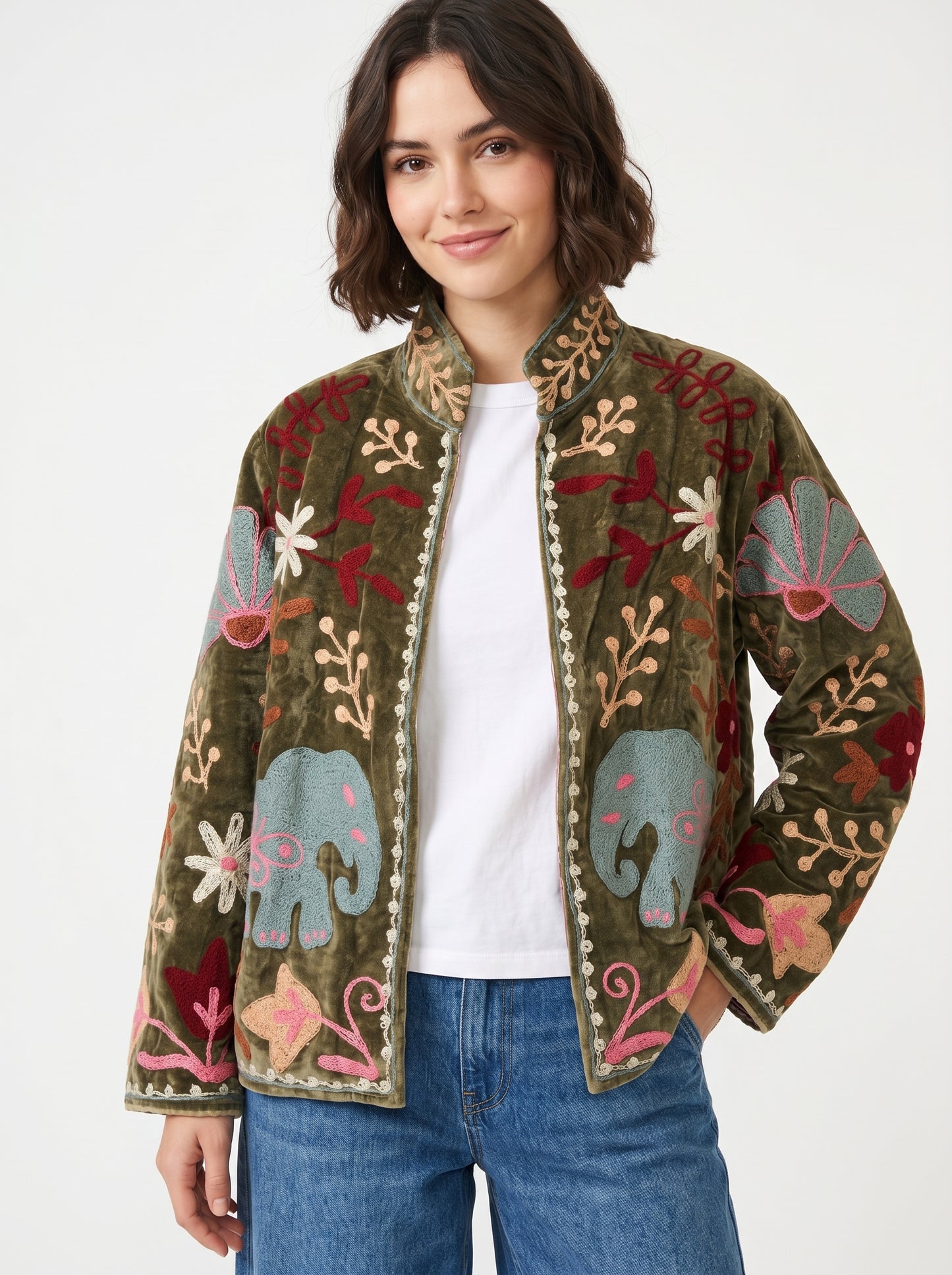 Women's Soul Alive 1052 Suzani Reversible Velvet Jacket – Artistic Embroidered Statement Jacket