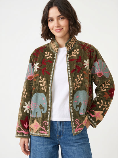 Women's Soul Alive 1052 Suzani Reversible Velvet Jacket – Artistic Embroidered Statement Jacket