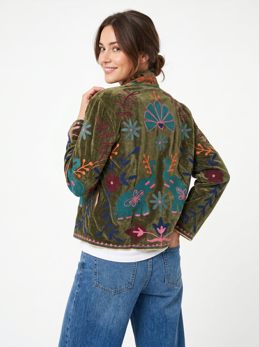 Women's Fresh Soul 1053 Suzani Reversible Velvet Jacket – Artistic Embroidered Statement Jacket