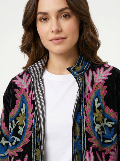 Women's Classic Vibe1055 Suzani Reversible Velvet Jacket – Artistic Embroidered Statement Jacket