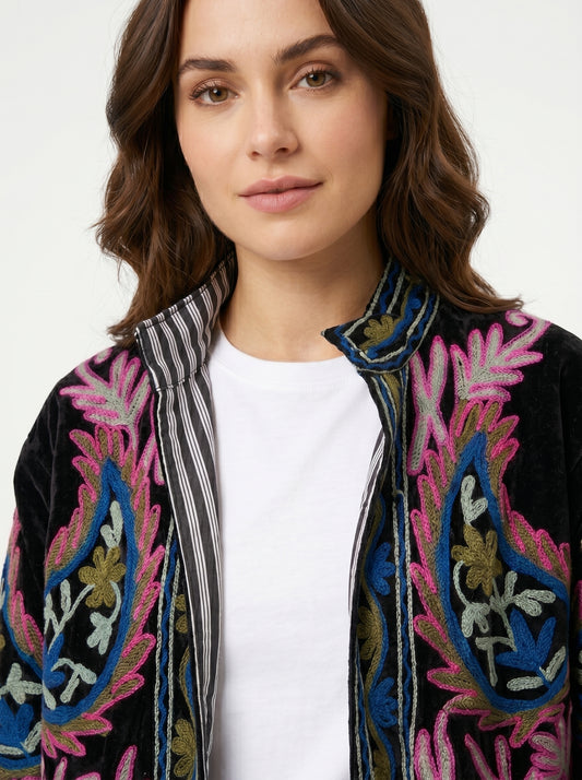 Women's Classic Vibe1055 Suzani Reversible Velvet Jacket – Artistic Embroidered Statement Jacket