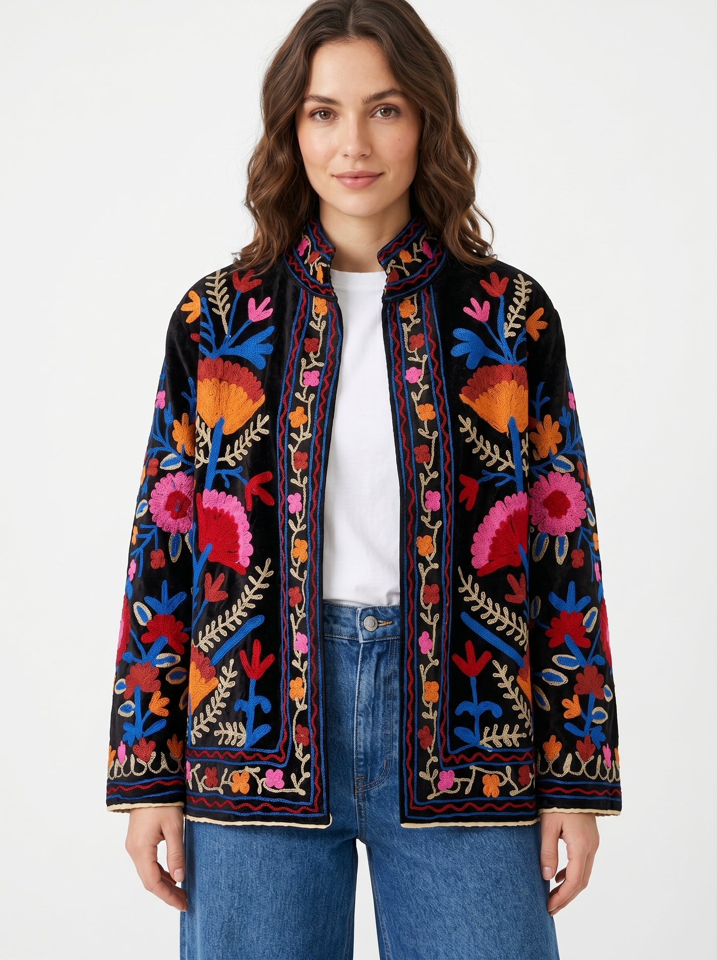 Women's Old Vibe 1058 Suzani Reversible Velvet Jacket – Artistic Embroidered Statement Jacket