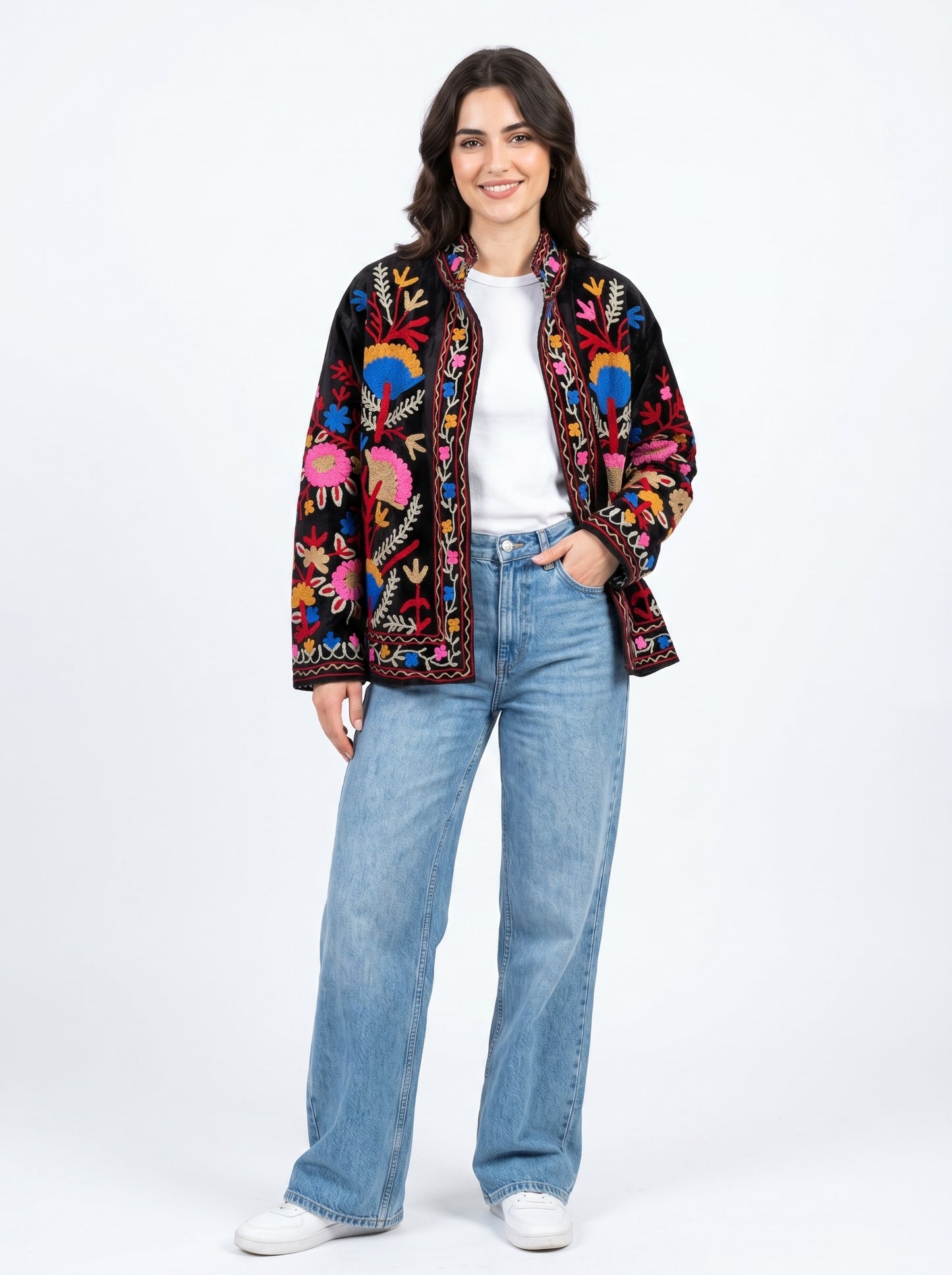 Women's Sweet Memory 1074 Suzani Reversible Velvet Jacket – Artistic Embroidered Statement Jacket
