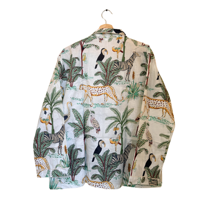 Women's White Safari Print Cotton Night Suit Set – Elegant Two Piece Pajama Set