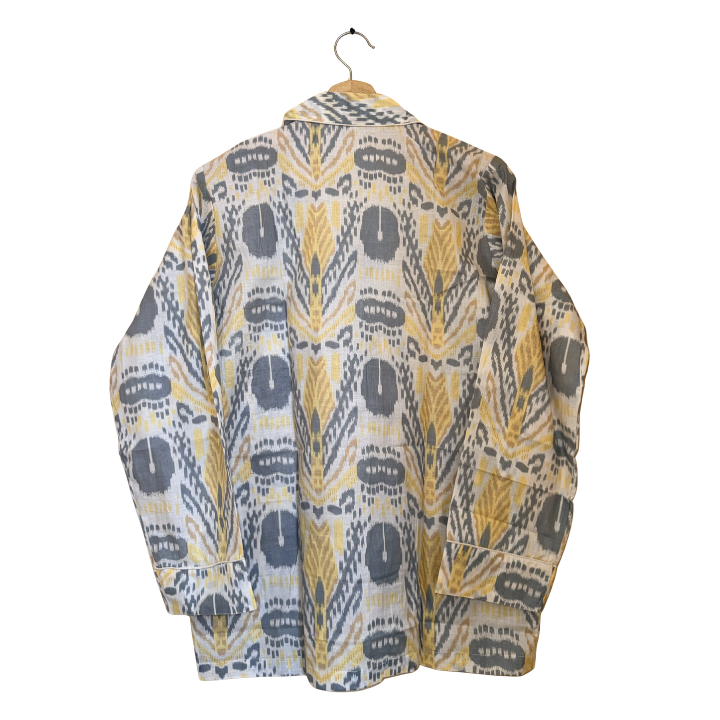 Women's Yellow Ikkat Print Cotton Night Suit Set – Elegant Two Piece Pajama Set
