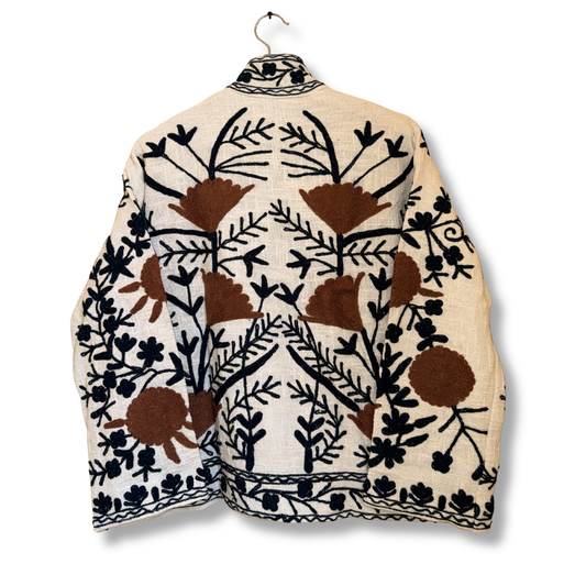 Women's Earth Bloom Suzani Reversible Cotton Jacket – Artistic Embroidered Statement Jacket