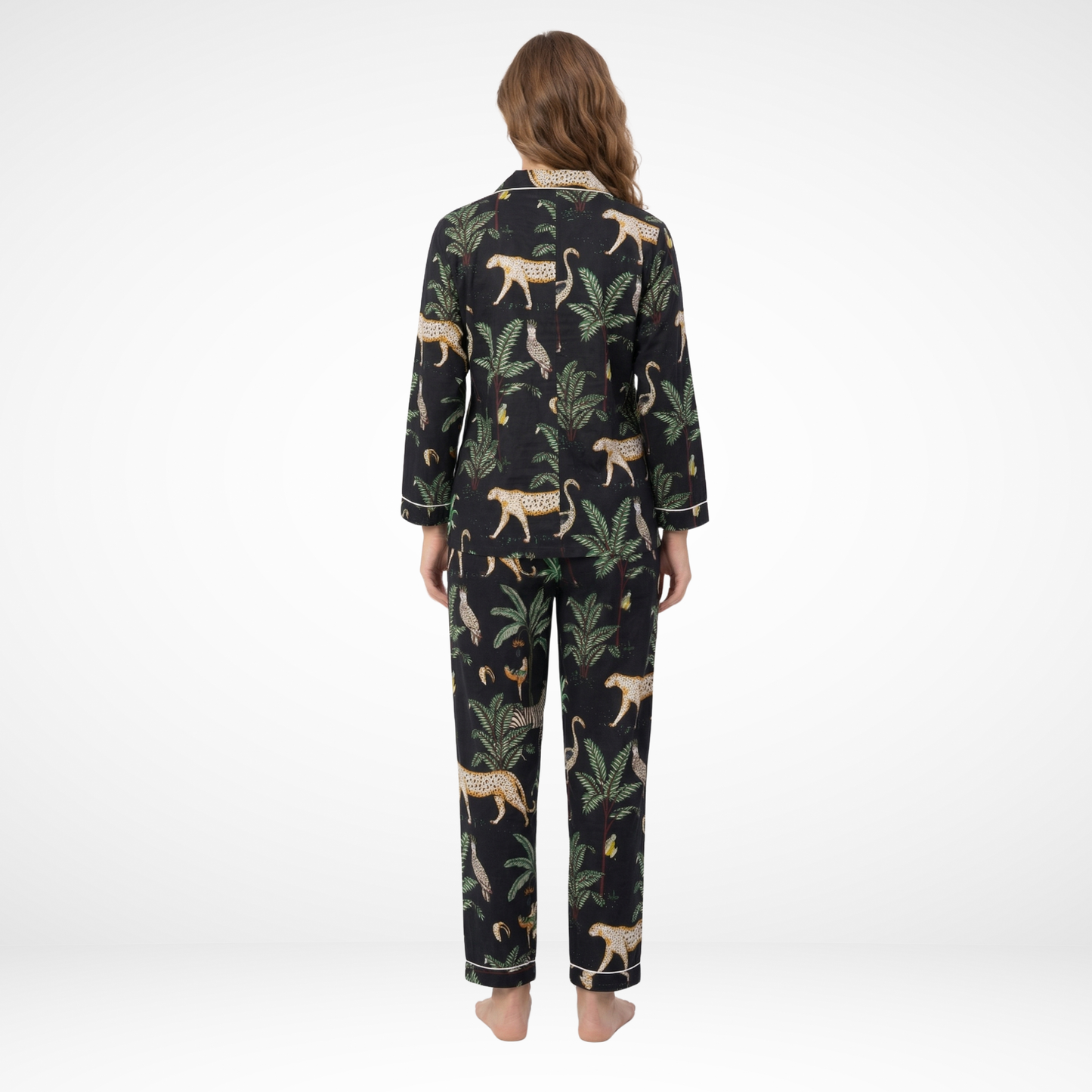 Women's Black Safari Print Cotton Night Suit Set – Cute Two Piece Pajama Set
