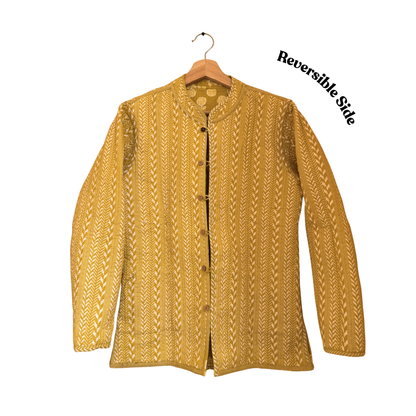 Mustard yellow – Long Cotton Quilted Reversible Jacket