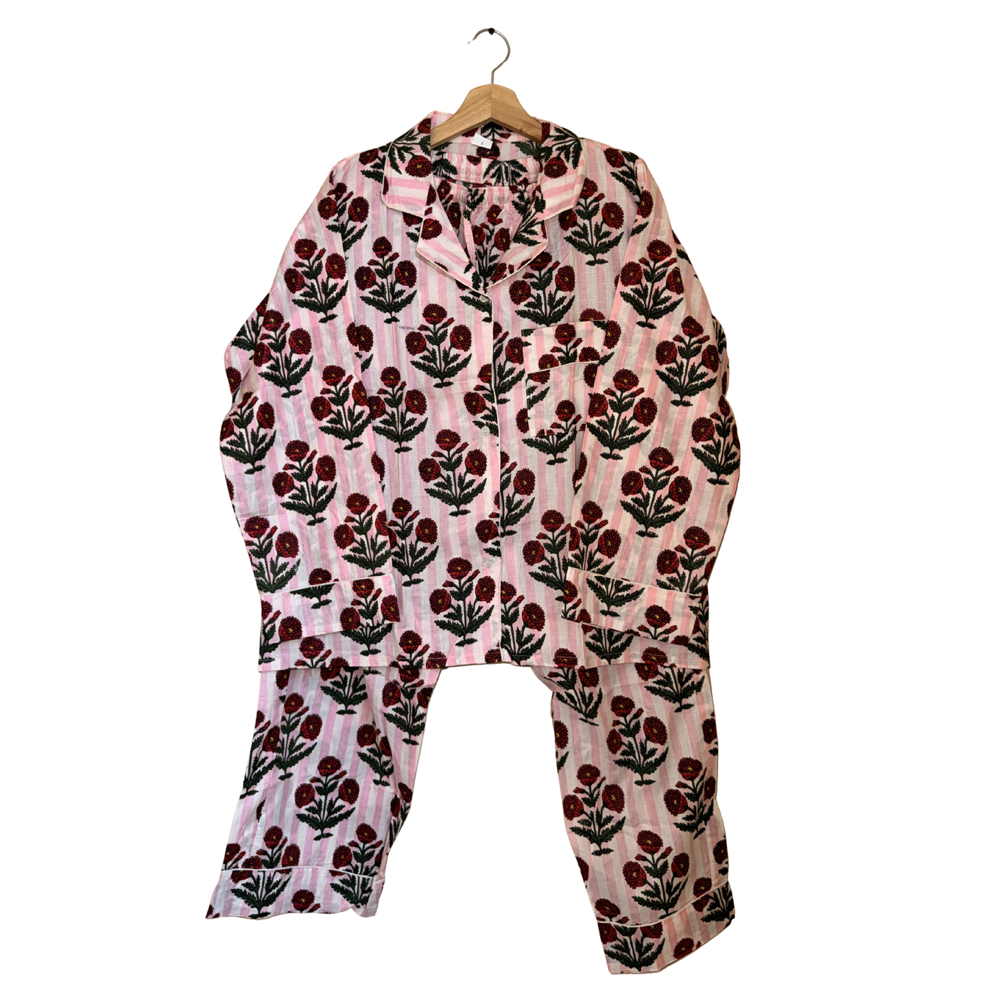 Women’s Pink Mini Flower Bunch Print Cotton Night Suit Set – Elegant Two Piece Pajama Set