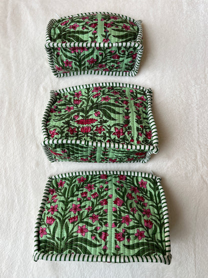 Green floral Pyramid – Utility Pouch Pack of 3