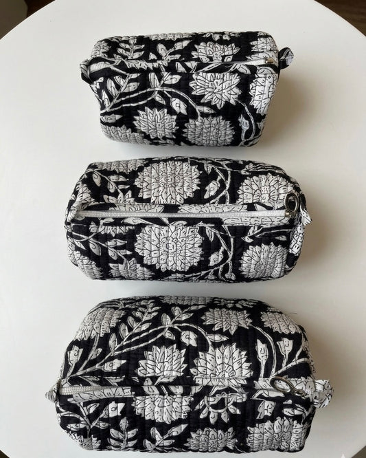 Black White Floral – Utility Pouch Pack of 3