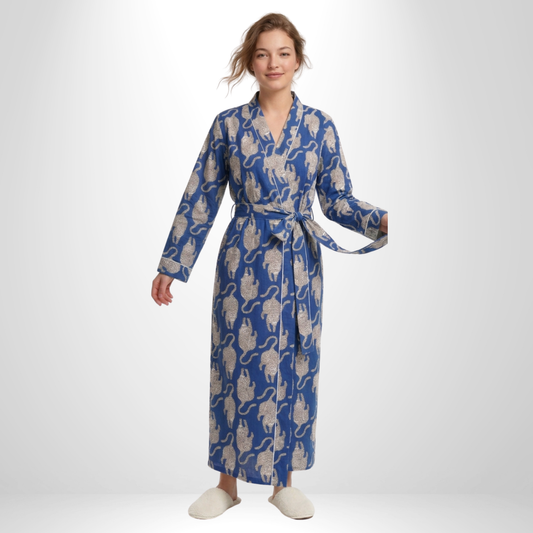 Blue Spirit Tiger – Women’s Cotton Tibetan Kimono