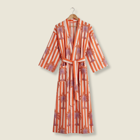 Orange Coast Vibes – Women’s Palm Tree Cotton Kimono
