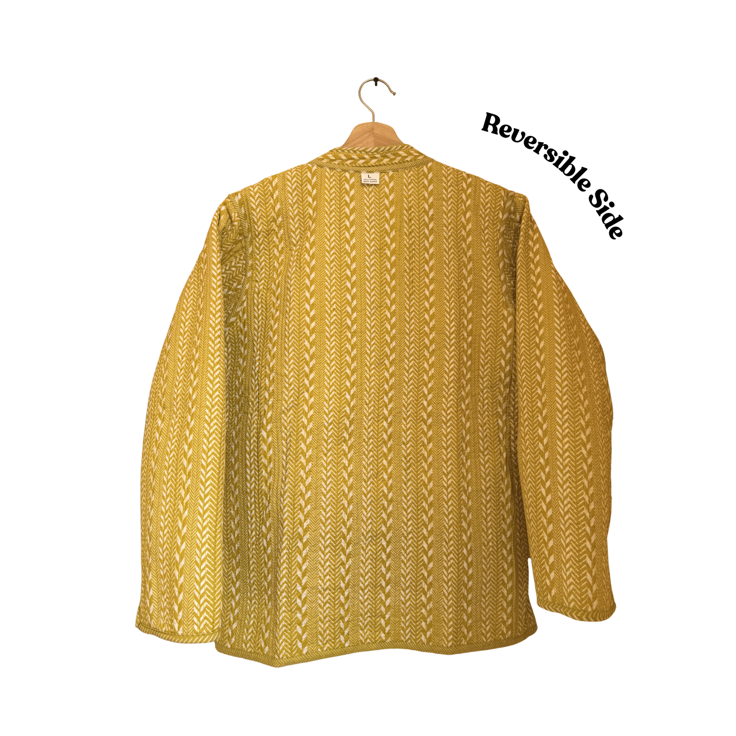 Mustard yellow – Long Cotton Quilted Reversible Jacket