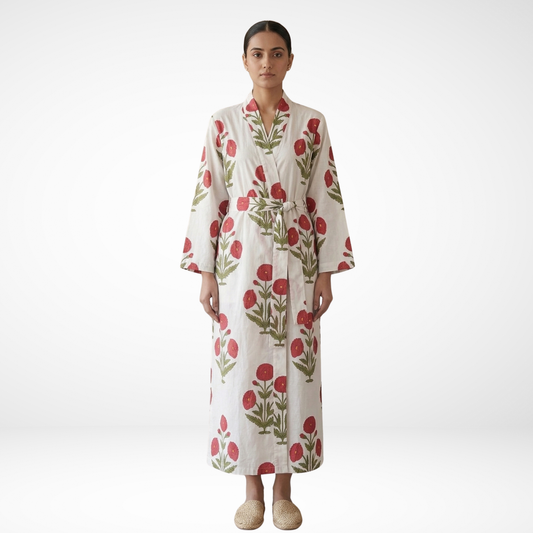 Maroon Red Bloom Delight – Women’s Cotton Kimono
