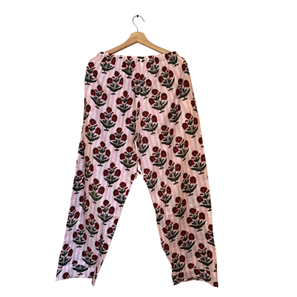 Women’s Pink Mini Flower Bunch Print Cotton Night Suit Set – Elegant Two Piece Pajama Set