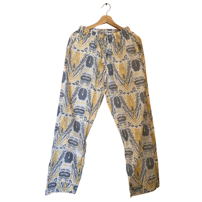 Women's Yellow Ikkat Print Cotton Night Suit Set – Elegant Two Piece Pajama Set