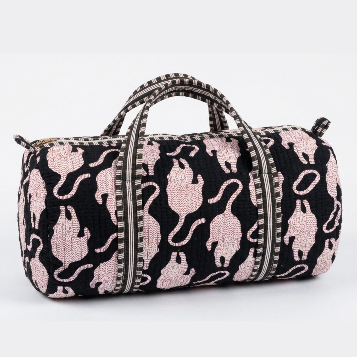 Black Tiger Print Quilted Cotton Duffle Bag – Lightweight Travel Weekender
