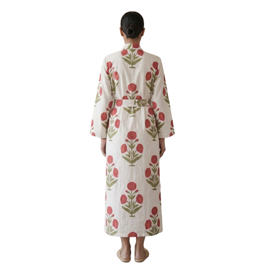 Maroon Red Bloom Delight – Women’s Cotton Kimono