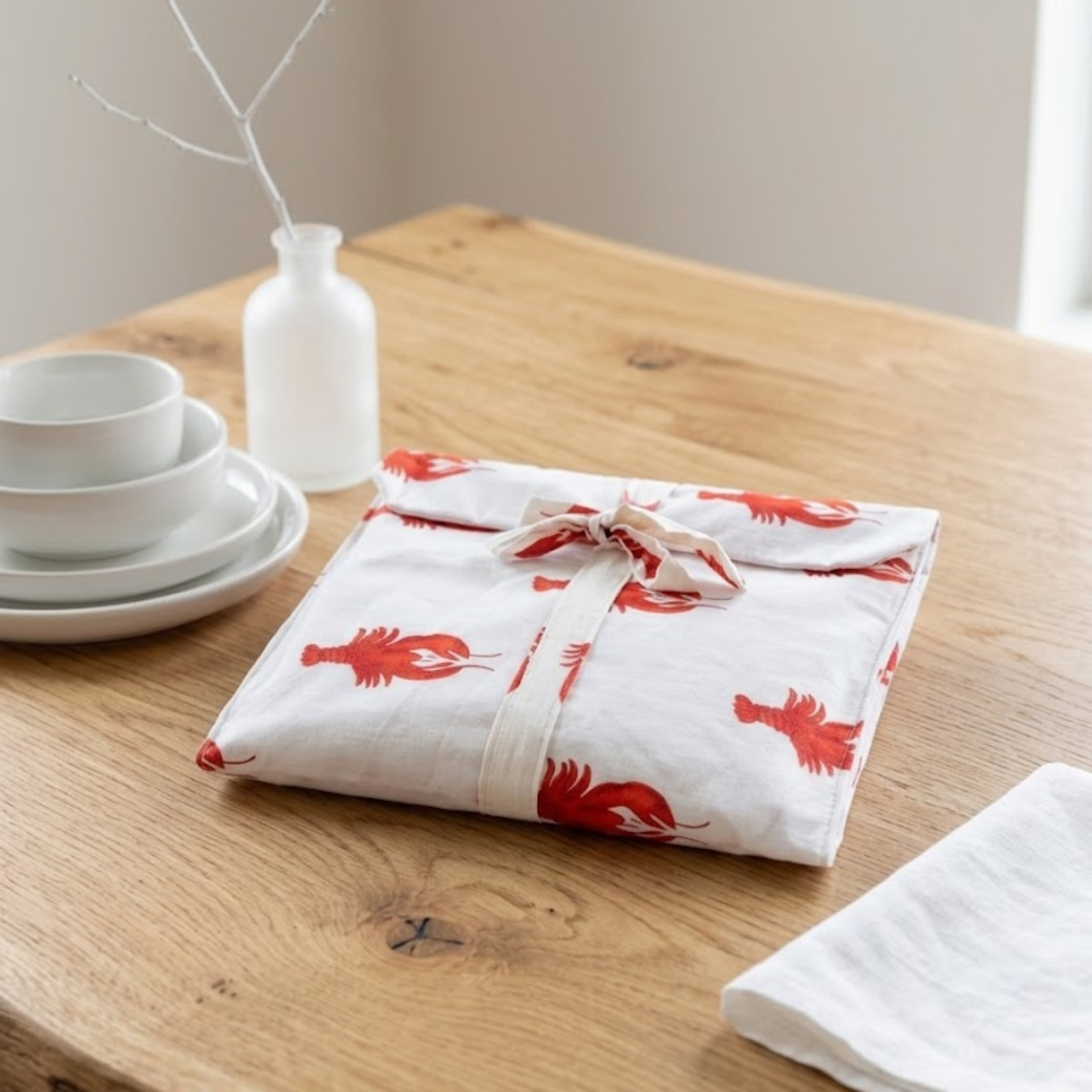 Women's White Lobster Love Cotton Night Suit Set – Elegant Two Piece Pajama Set
