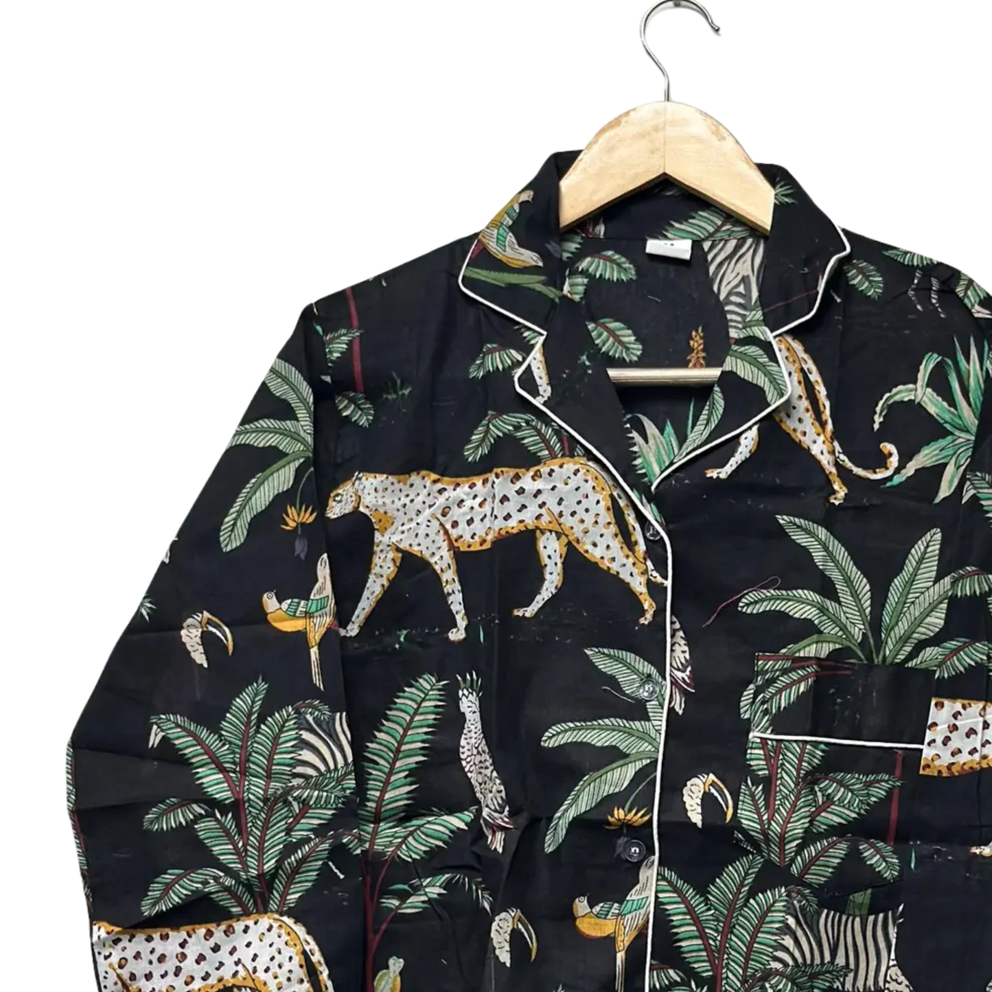 Women's Black Safari Print Cotton Night Suit Set – Cute Two Piece Pajama Set