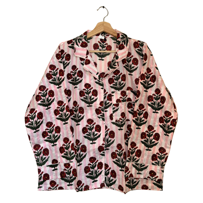 Women’s Pink Mini Flower Bunch Print Cotton Night Suit Set – Elegant Two Piece Pajama Set