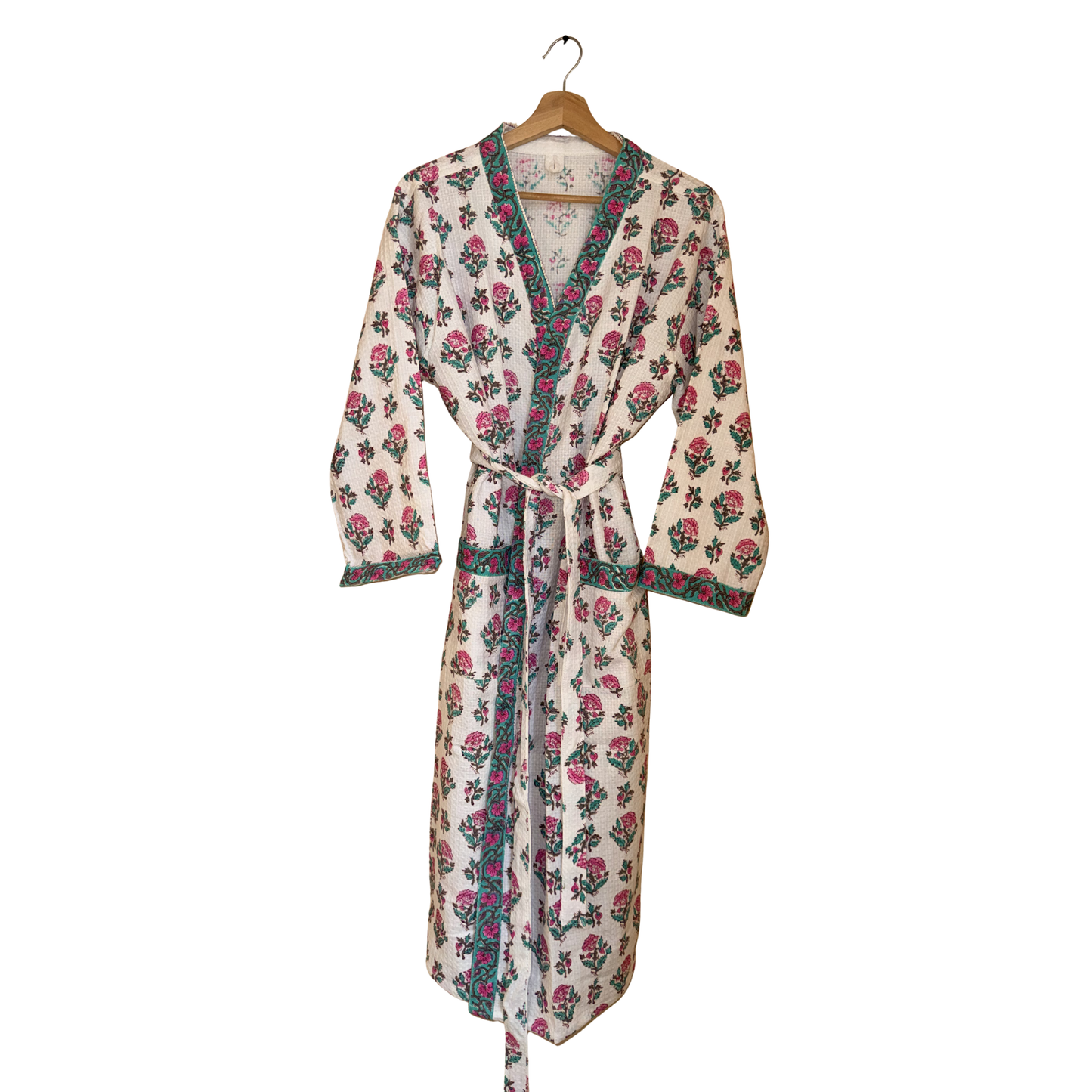 Petal White Comfort Handblock Waffle Bathrobe – Luxury Spa Robe