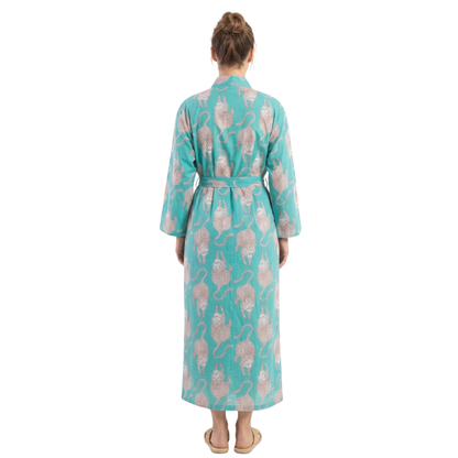 Teal Tiger Tales – Women’s Cotton Kimono