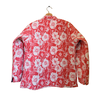 Pink Floral – Long Cotton Quilted Reversible Jacket